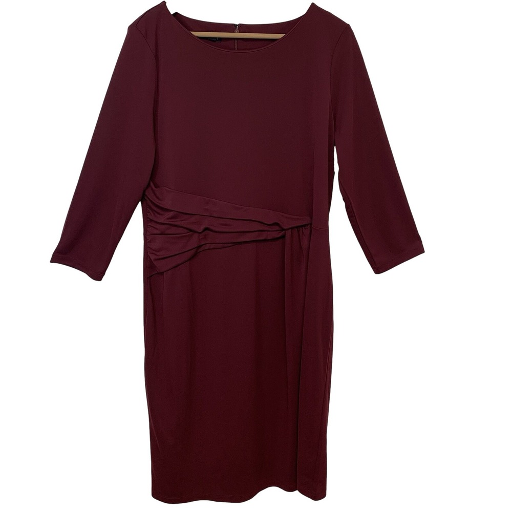 Talbots Dress XL Career Sheath Ruched 3/4 Sleeve Stretch Office Travel Work